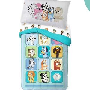 NEW Sunny Side Up Bluey & Friends Bingo 4 Piece Toddler Comforter Bedding Set